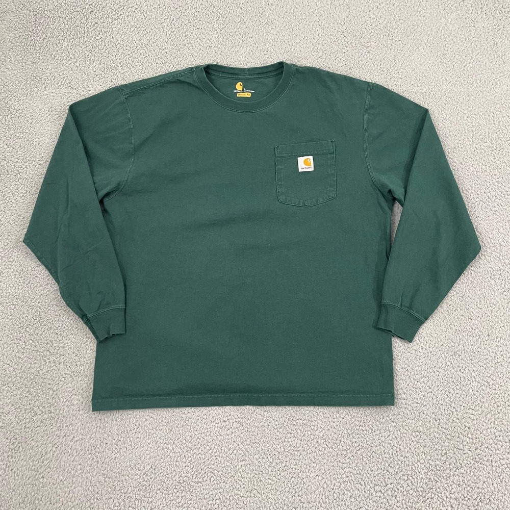 Carhartt  Long Sleeve Pocket T-Shirt L Green Original Fit Workwear